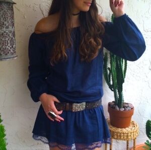 NWT Vikki Nikks Navy Linen Off-Shoulder Mini Dress - Size M